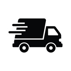 Black delivery truck icon isolated on shows fast shipping and moving services concept
