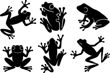 Frog Silhouette Vector Set – Jumping, Tree Frog, and Amphibian Wildlife Icons