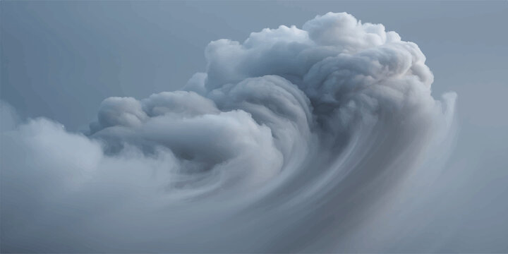 Beautiful blue sky with white fluffy cumulus clouds and light grey smoke