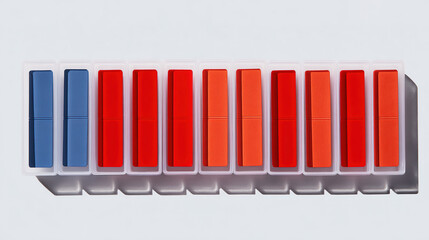 oligarchy. Pill organizer with tablets in sequence, clinical top view, geometric arrangement. STEM education sheets, lab safety posters, designed for biotech research communications.
