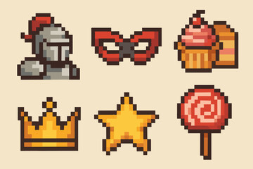 Naklejka premium Pixel Art Fantasy and Celebration Icons