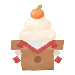 Fototapeta premium 鏡餅 水彩イラスト 正月 新年 お正月素材 伝統行事 デザイン素材