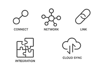 Obraz premium Connection, Network, Link, Integration and Cloud Sync Line Icons