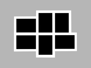 Blank photo frame design, six photo frames vector collage template layout.