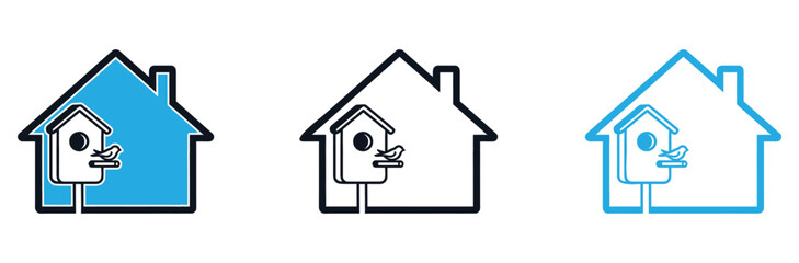 Charming birdhouse icon inside a modern house outline symbolizing safe haven, home, and nature connection