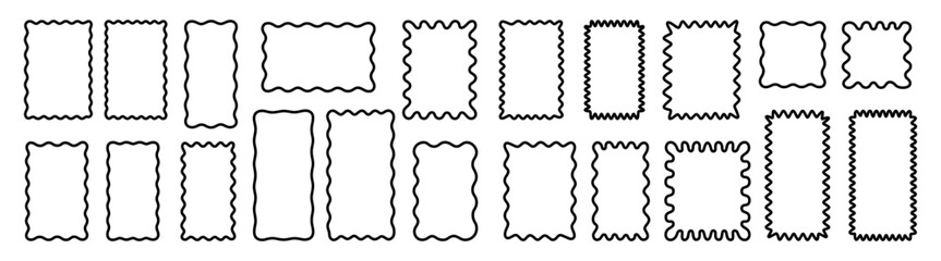 Wavy zigzag rectangle frames set on transparent background