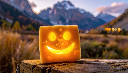 Cheese carving with a smile, outdoors