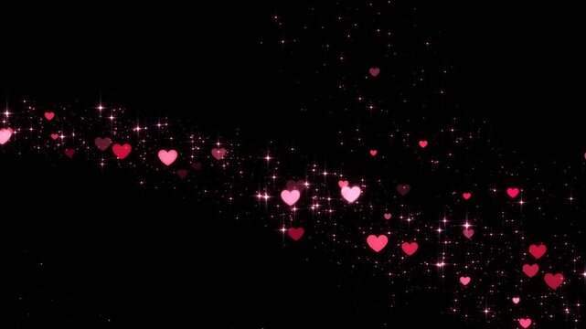 valentines day hearts neon lights  and glitter stars trail alpha channel animation,shiny glowing heart romantic love overlay motion design element