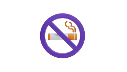 No Smoking Symbol With A Cigarette And Purple Circle On A Transparent Background.