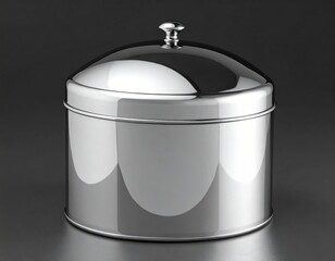 Shiny, metal, cylindrical lidded container