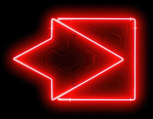 Glowing red neon arrow on dark, hexagonal background