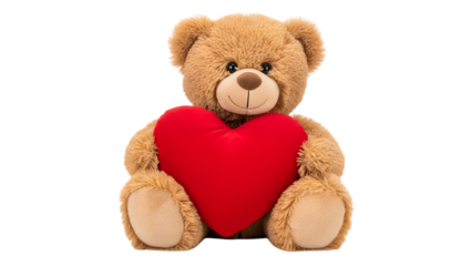 Teddy bear holding heart isolated on transparent background
