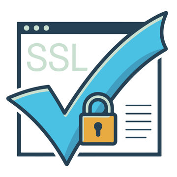 Ssl certificate icon with checkmark and padlock on