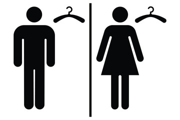 Men and women changing rooms icon set. Man and woman icon logo design. Sopping mall dress changing rooms male and female sing vector icon. Vector illustration.