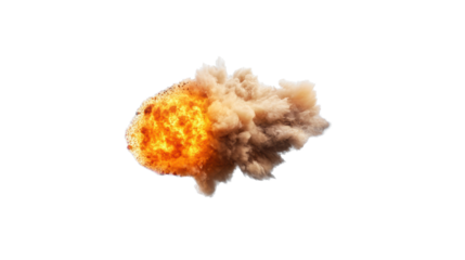 Fiery Explosion with Debris on Transparent Background
