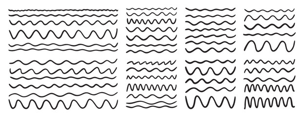 Hand drawn wave lines and wavy zigzag underlines smooth squiggly horizontal accents © Yanka