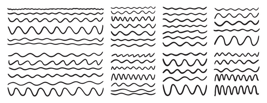 Hand drawn wave lines and wavy zigzag underlines smooth squiggly horizontal accents