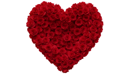 Red heart shape made of roses isolated on transparent background