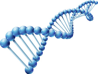 A blue DNA strand with many small blue spheres