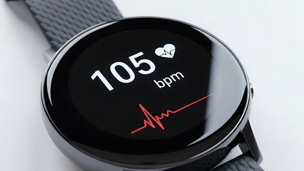 Sleek smartwatch displaying heart rate monitor data and health tracking for a modern wellness lifestyle, promoting a healthy lifestyle and fitness goals