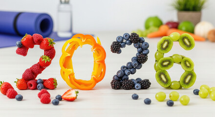 Colorful Fruits and Vegetables Forming Year 2026 Celebration Display
