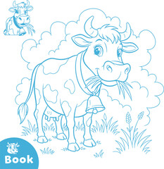 Cute vector cartoon illustration of farm animals: a horse, sheep, and cow