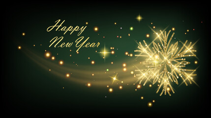 Festive Golden Snowflake with Happy New Year Message. Greeting Card