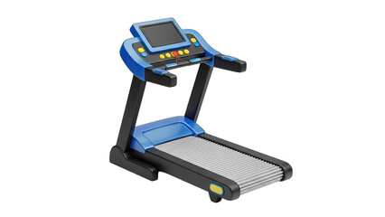 Modern Blue Treadmill With Digital Display And Black Frame On Transparent Background For Fitness And Exercise Equipment Concepts