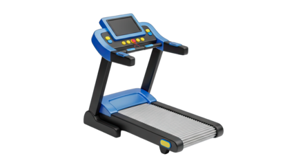 Modern Blue Treadmill With Digital Display And Black Frame On Transparent Background For Fitness And Exercise Equipment Concepts