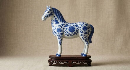 Blue and White Chinese Porcelain Horse Statue Traditional Art