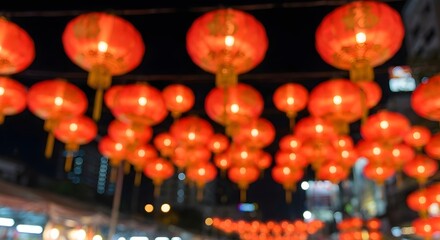 Glowing Red Chinese Lanterns for Lunar New Year Celebration