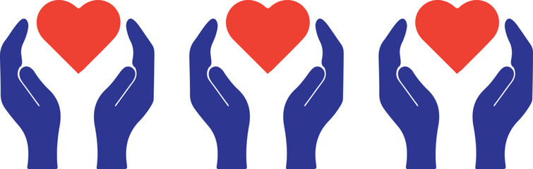 three hand holding bule hand red love icon set vector 