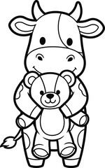 Cow Hugging Teddy Bear Illustration for Childrens Book