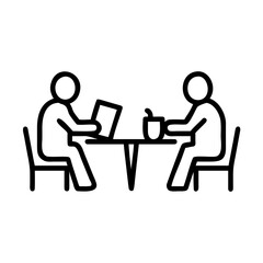 Set of isolated vector isometric people with notebook at cafe. Cafeteria work or job at dining room infographic element. Workspace icons. Coworker with coffee or tea. Business lunch with coffee
