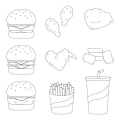hamburger fried chicken outline set