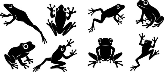 Frog Silhouette Vector Set – Jumping, Tree Frog, and Amphibian Wildlife Icons
