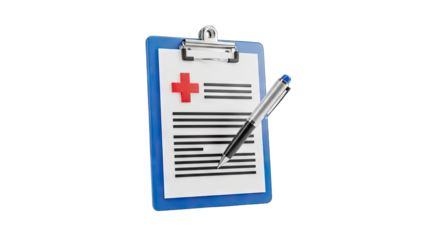 Medical Report Clipboard With Red Cross Symbol And Pen On Transparent Background Healthcare Document