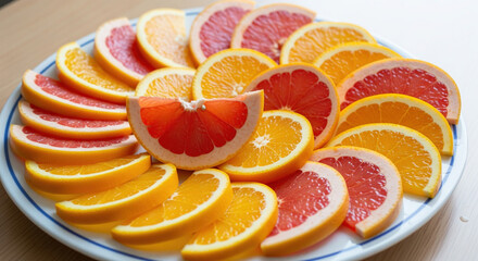 Vibrant Citrus Fruit Display with Orange and Grapefruit Slices