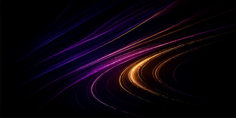 Abstract colorful vector illustration with glowing blue and purple fractal wave swirls and vortex motion on a black digital space texture backdrop