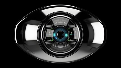 Futuristic Robot Eye with Digital Interface on Black Background