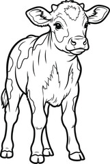 Cute Cow Calf Line Art Illustration for Coloring Page