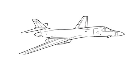 Modern Strategic Bomber Aircraft Line Art Vector Illustration Drawing