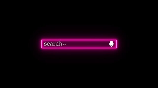 Pink neon search bar with microphone icon on black background search engine internet search