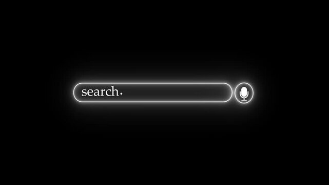 White neon search bar with microphone icon on black background search engine internet search