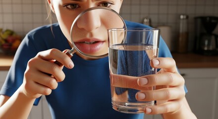 Inspecting water quality with magnifying glass