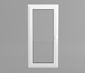 White window frame isolated on white background. Real modern white plastic window frame with sill isolated on white background
