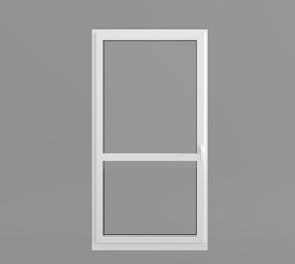 White window frame isolated on white background. Real modern white plastic window frame with sill isolated on white background