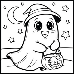 Cute Ghost Coloring Page for Kids Halloween Activity