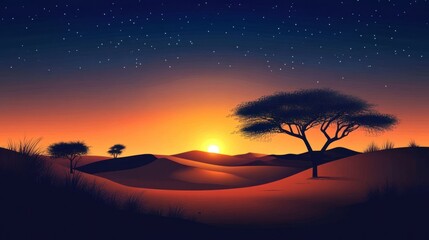 African desert sunrise landscape illustration