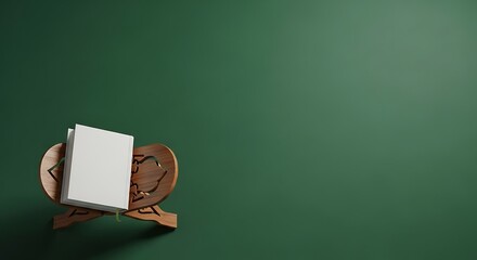 Notepad on wooden stand against green background